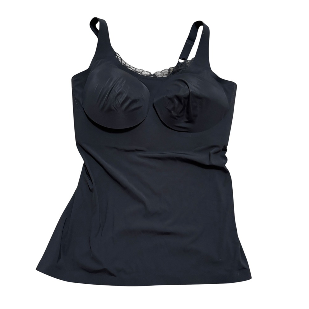 Evelyn & Bobbie Womens Large Lace Trim Bra Cami Black Wireless Support Tank